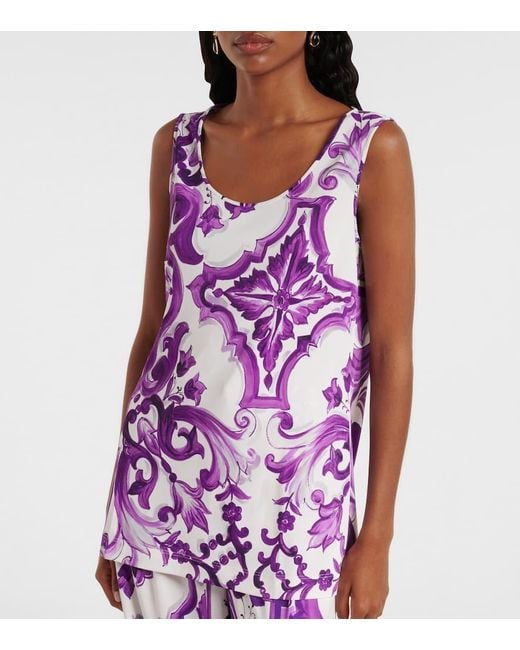 Dolce & Gabbana Purple Majolica Jersey Tank Top