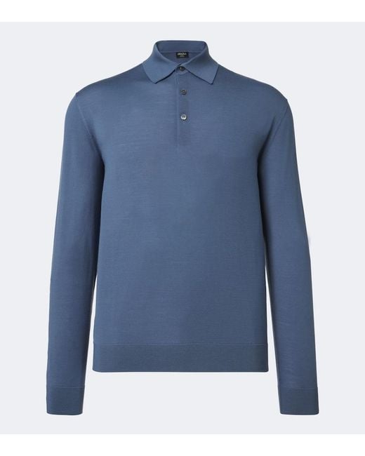 Zegna Blue Wool Polo Sweater for men