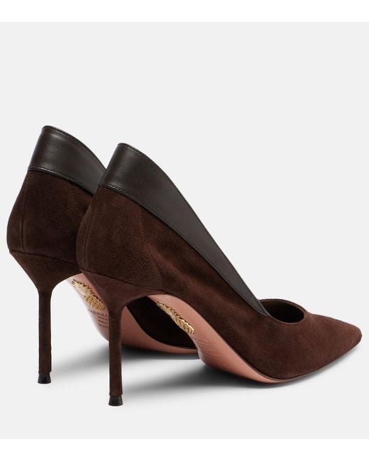 Aquazzura Brown Guanto 85 Leather-Trimmed Suede Pumps