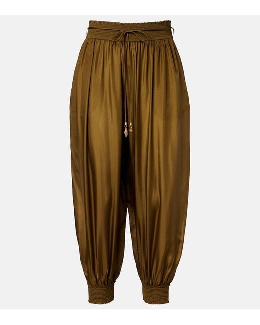 Zimmermann Green Mahon Cropped Silk Balloon Pants