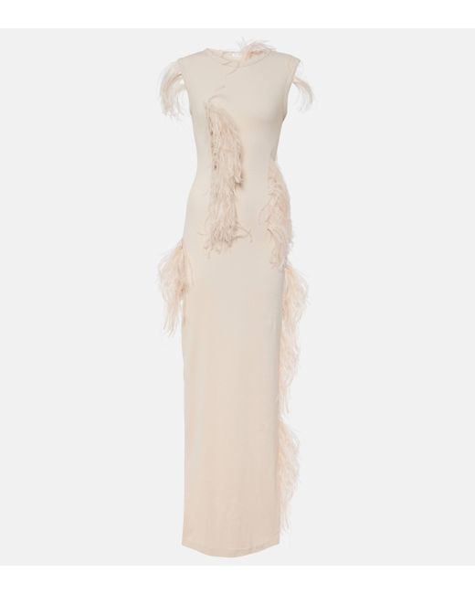 Acne White Essica Feather-trimmed Cotton-blend Maxi Dress