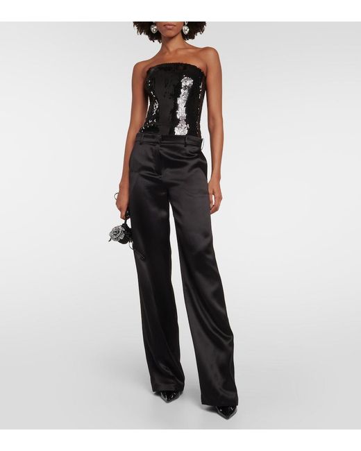 Alexandre Vauthier Black Sequined Strapless Bodysuit
