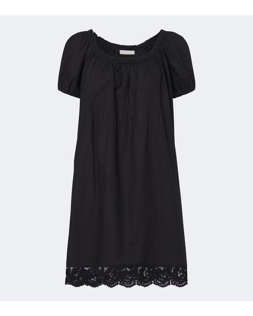 Faithfull The Brand Black Conca Lace-Trimmed Cotton Minidress