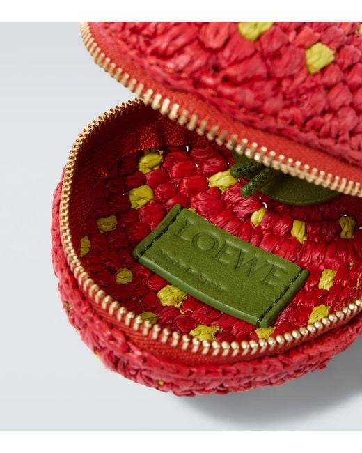 Loewe White Strawberry Raffia Coin Purse With Strap for men