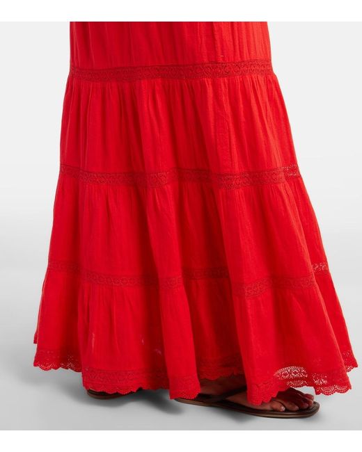 Melissa Odabash Red Marley Crochet-Trimmed Cotton Maxi Skirt