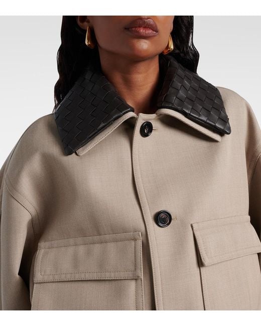 Bottega Veneta Natural Cropped Leather-Trimmed Wool Jacket