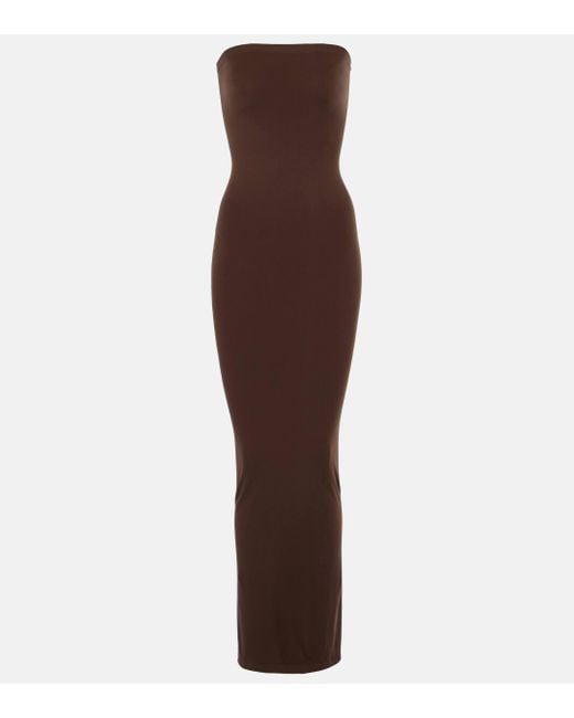 Wolford Brown Fatal Strapless Jersey Maxi Dress