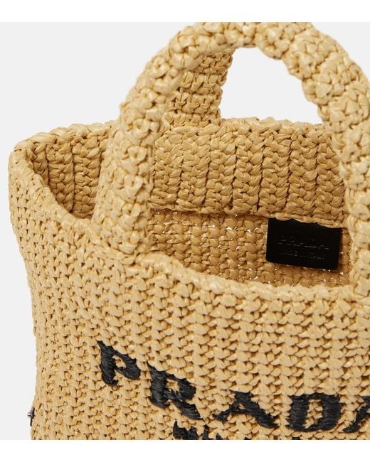 Prada Metallic Small Crochet Raffia-Effect Shopper