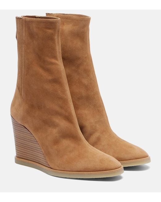 Aquazzura Brown Saint Honore 85 Suede Wedge Ankle Boots