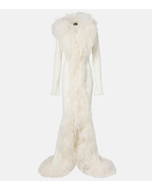Taller Marmo White Bridal Hollywood Feather-Trimmed Gown