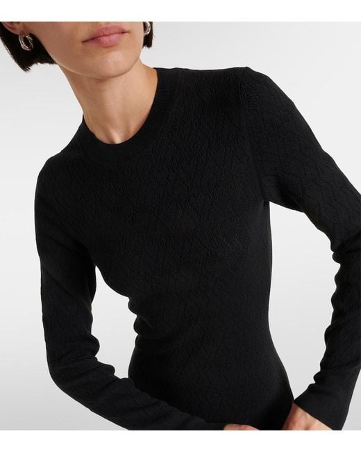 AMI Black Knitted Cotton And Wool Midi Dress