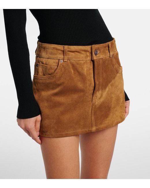 7 For All Mankind Brown Low-Rise Suede Miniskirt