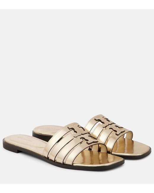 Tory Burch Natural Ines Metallic Leather Slides
