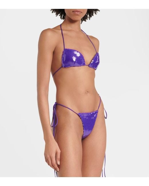 LAQUAN SMITH Blue Sequined Side-Tie Panties
