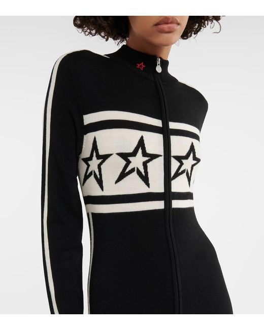 Perfect Moment Black Apres Team Striped Wool Ski Suit