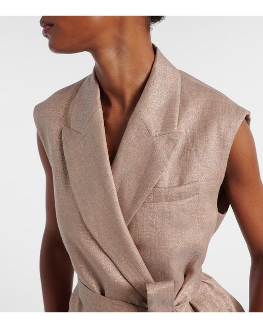 Brunello Cucinelli Natural Belted Linen-Blend Vest