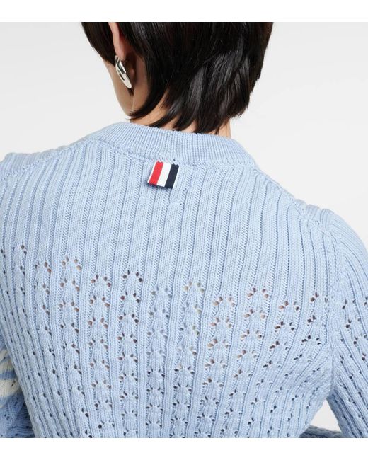 Pullover 4-Bar in lana pointelle di Thom Browne in Blue