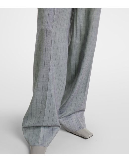 Stella McCartney Gray Striped Wool Wide-Leg Pants