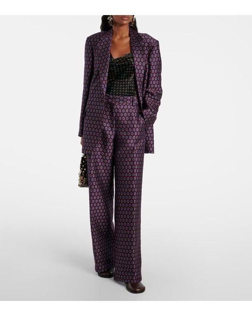 Dries Van Noten Red High-Rise Jacquard Wide-Leg Pants