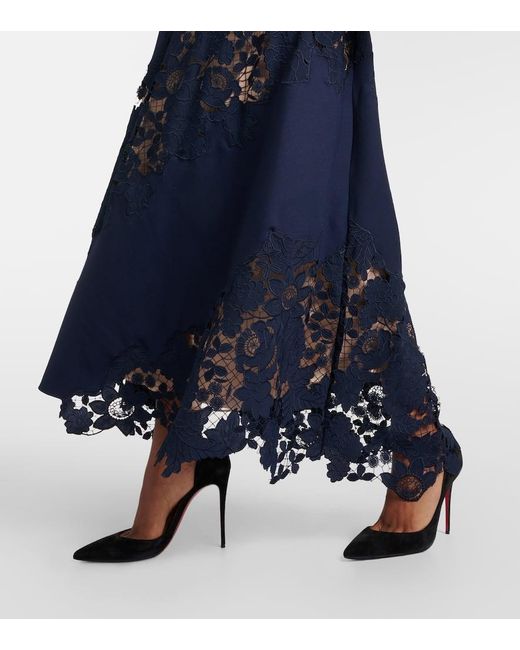 Oscar de la Renta Blue Wool-blend Lace Midi Dress