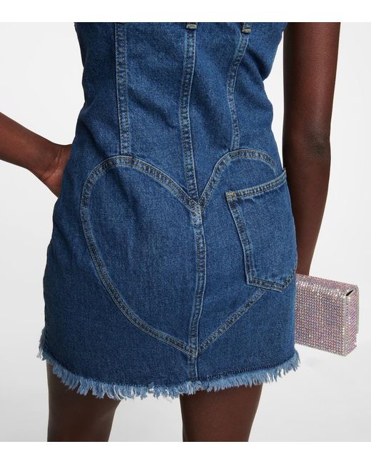 Area Blue Strapless Floral-appliquéd Denim Mini Dress