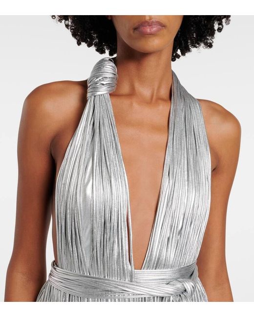 Vestido De Fiesta De Jersey Metalizado Con Flecos Area de color Gray