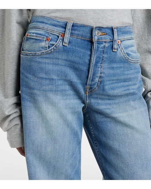 Re/done Blue Cotton Stretch Mid-Rise Wide-Leg Jeans