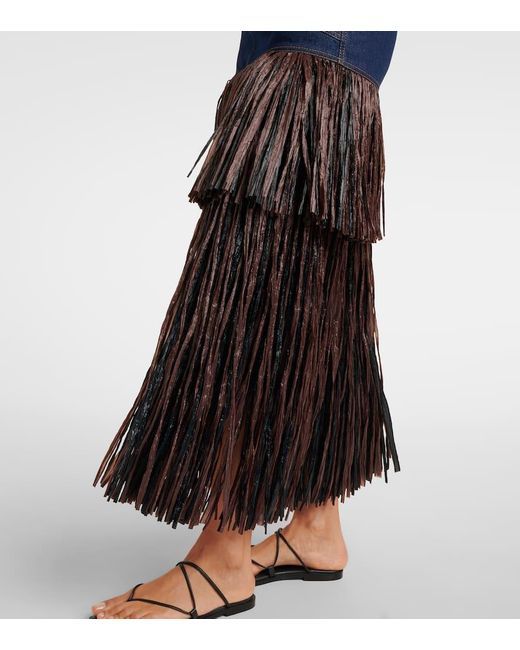 Gonna Lunga Di Jeans Con Frange di Johanna Ortiz in Blue