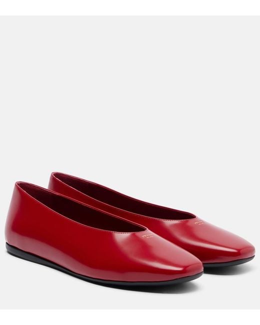 Prada Red Leather Ballet Flats