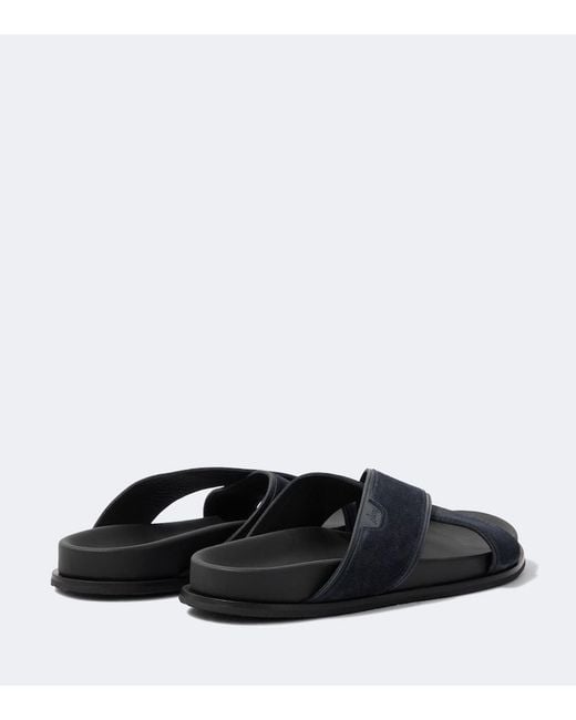 Brioni Blue Leather-Trimmed Suede Sandals for men