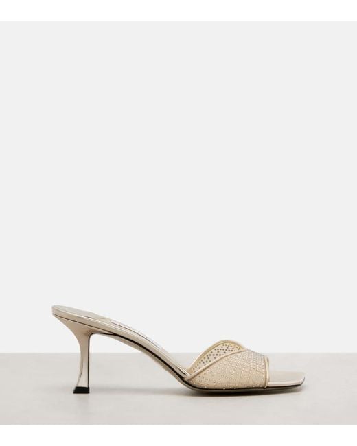 Jimmy Choo Natural Pantoletten Skye 70 Aus Mesh Mit Kristallen