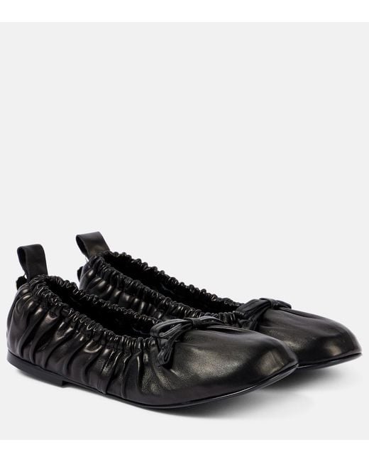 Acne Black Bow-Detail Leather Ballet Flats