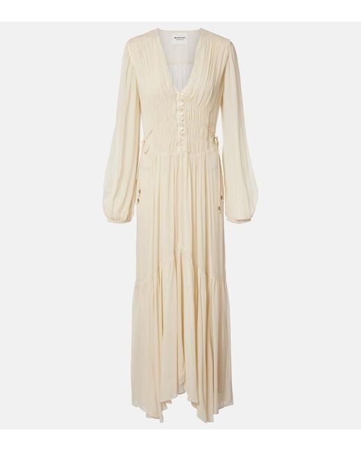 Isabel Marant Natural Briane Gathered Muslin Maxi Dress