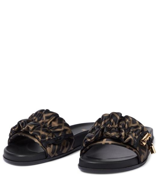 Fendi Black Ff Vertigo Satin Slides