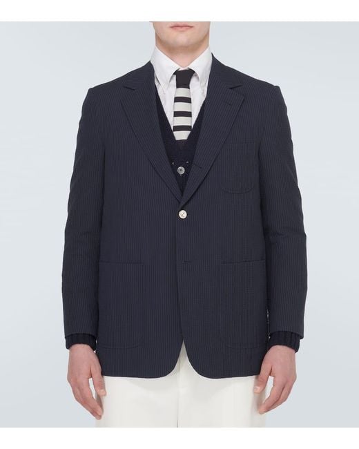 Thom Browne Blue Seersucker Wool Blazer for men