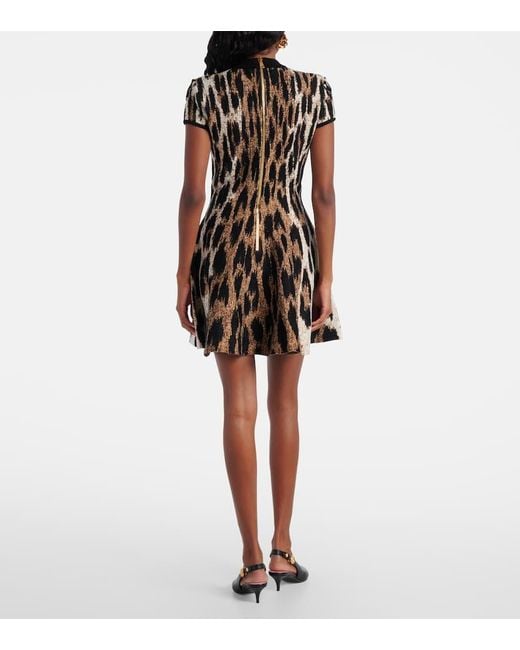 Balmain Black Leopard-Print Jacquard Minidress