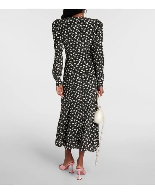 Alessandra Rich Black Printed Silk Midi Dress