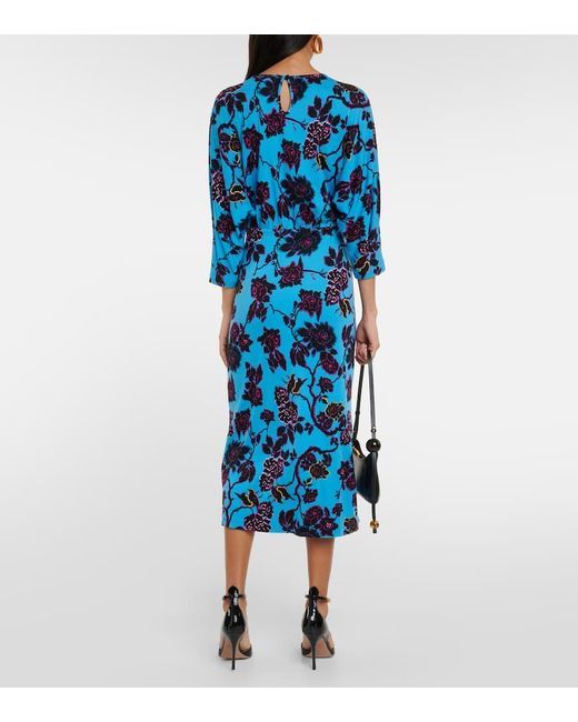 Abito Midi Chrisey Con Stampa Floreale di Diane von Furstenberg in Blue