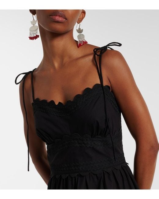 Juliet Dunn Black Asymmetric Embroidered Cotton Midi Dress