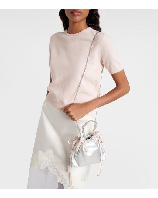 Jimmy Choo White Drawstring Mini Embellished Leather Shoulder Bag