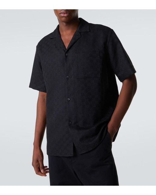 Gucci Black Gg Canvas Linen-Blend Bowling Shirt for men