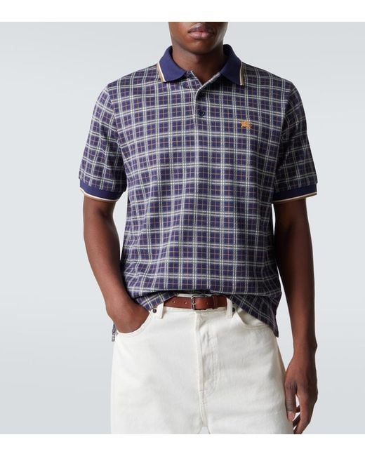 Burberry Blue Checked Polo Shirt for men