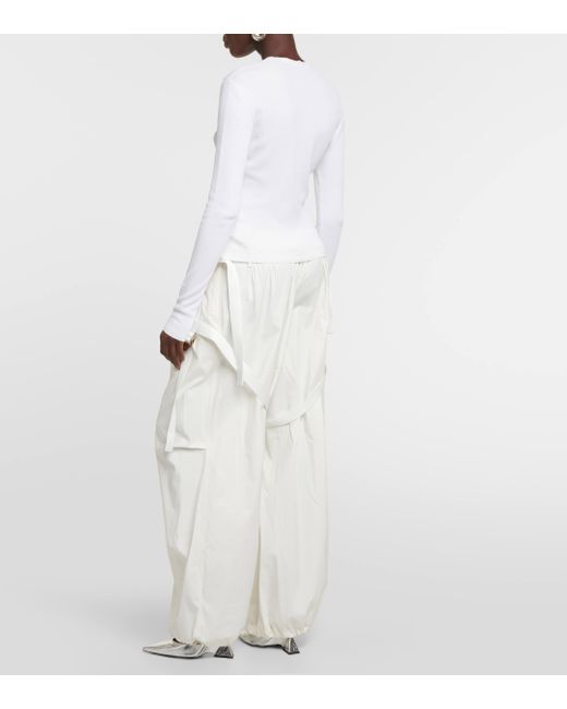 Dion Lee White Lace-up Ribbed-knit Cotton Cardigan