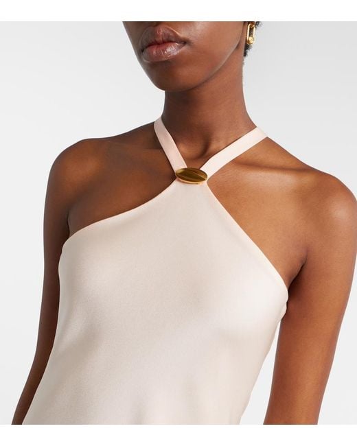 Max Mara Natural Ghiotto Embellished Satin Slip Dress
