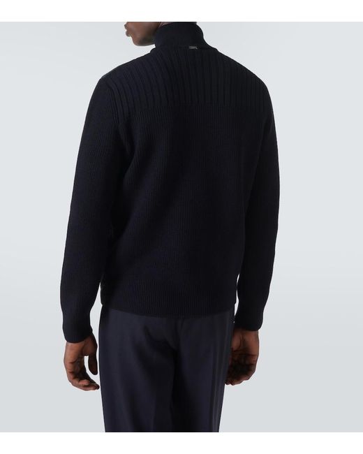 Herno Black Wool-Trimmed Down Jacket for men