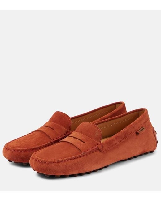 Tod's Red Mokassins Gommino Aus Veloursleder