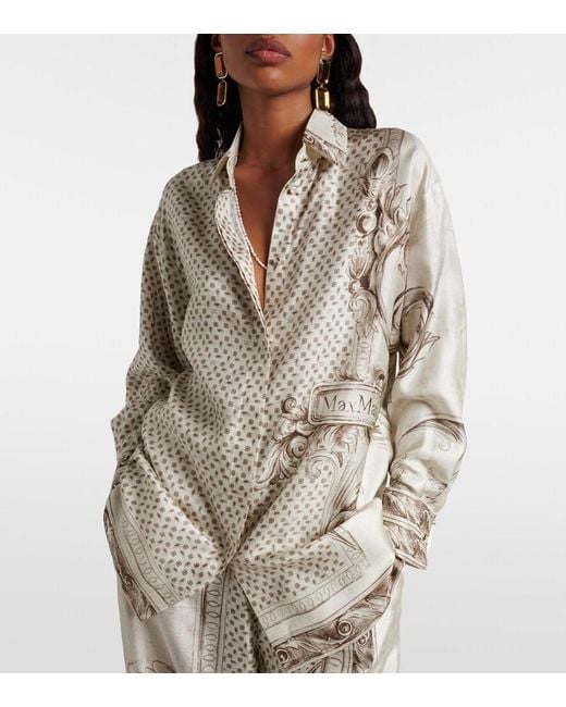 Max Mara Natural Grado Printed Silk Satin Shirt