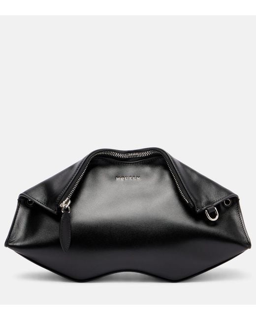 McQueen Black Manta Small Leather Clutch