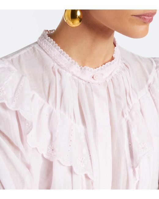 Isabel Marant Pink Kelmon Embroidered Ruffled Cotton Blouse