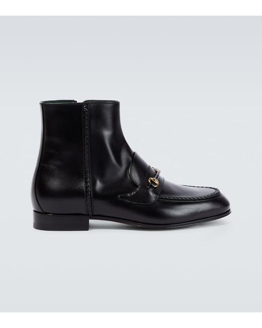 Gucci Black Horsebit Leather Ankle Boots for men